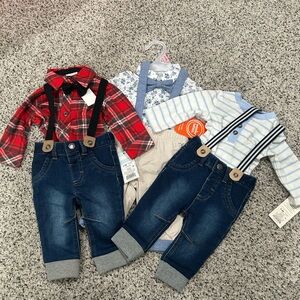 0-3 Month Baby Boy Outfits Set with Suspenders- set of 3